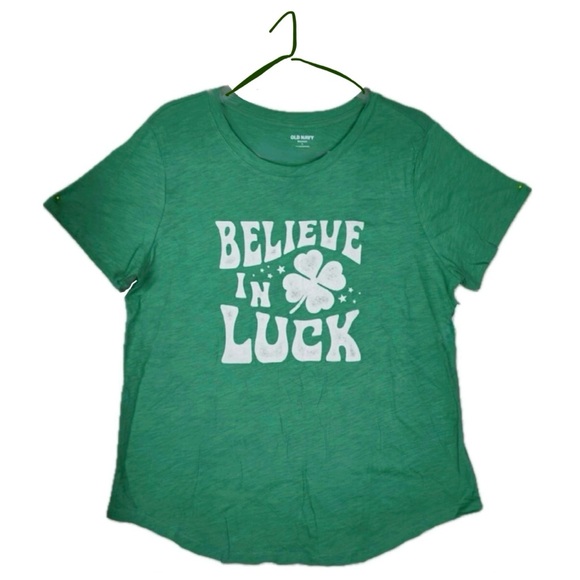 Old Navy Tops - Old Navy "Believe in Luck" Shamrock Graphic Tee 💯 Cotton